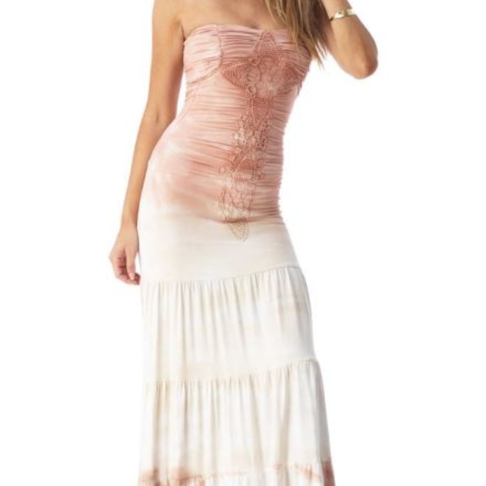 SKY Strapless Maxi Dress with Applique in CREAM